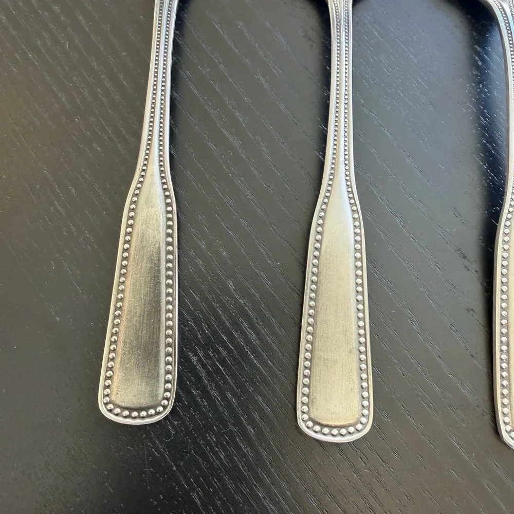 Harbourtown 5 Vintage Stainless Steel Japan Beaded Handle Oval Soup Spoons 71/8”